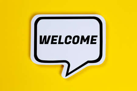 Welcome speech bubble communication concept talking saying talk sayの写真素材
