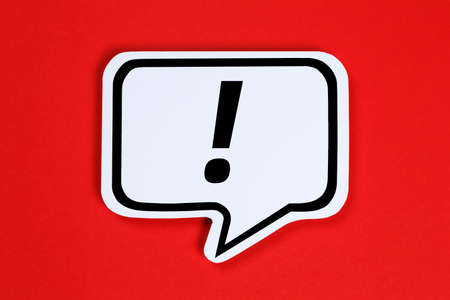 Exclamation mark attention notification alert alarm notice symbol speech bubble communication concept talking saying talkの写真素材