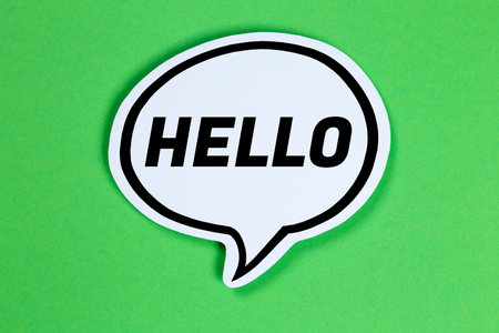 Hello speech bubble communication concept talking saying talk sayの写真素材