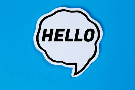 Hello speech bubble communication concept talking saying talk sayの写真素材