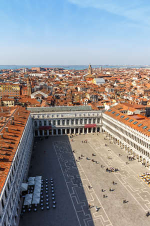 Venice Piazza San Marco Square from above overview travel traveling holidays vacation town city portrait format in Italyの写真素材