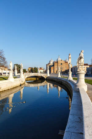 Padua Padova Prato Della Valle square with statues travel traveling holidays vacation town city portrait format in Italyの写真素材