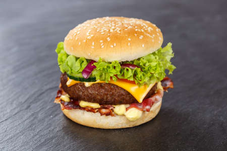 Hamburger Cheeseburger fast food fast food on a slate burgerの写真素材