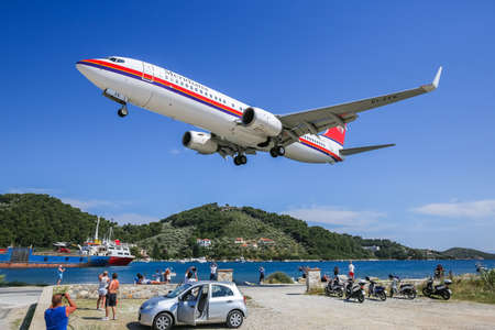 Skiathos, Greece - June 26, 2015: Meridiana Boeing 737-800 airplane at Skiathos airport (JSI) in Greece.のeditorial素材