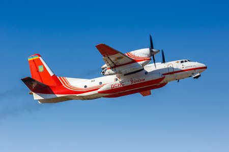 Stuttgart, Germany - March 4, 2022: Ukraine Antonov An-32P airplane at Stuttgart airport (STR) in Germany.のeditorial素材