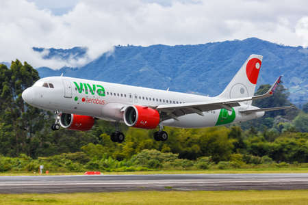 Medellin, Colombia - April 19, 2022: Viva Aerobus Airbus A320neo airplane at Medellin Rionegro airport (MDE) in Colombia.のeditorial素材
