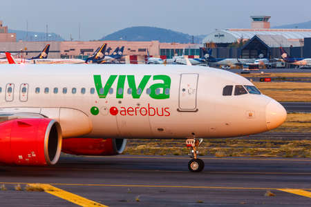 Mexico City, Mexico - April 15, 2022: Viva Aerobus Airbus A320neo airplane at Mexico City airport...
