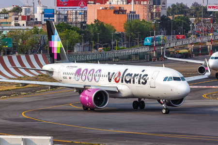 Mexico City, Mexico - April 14, 2022: Volaris Airbus A320neo airplane with the Ghostbusters special...