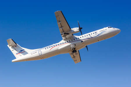 Stuttgart, Germany - March 4, 2022: LÃ¼beck Air ATR 72-500 airplane at Stuttgart airport (STR) in Germany.のeditorial素材