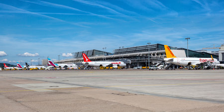 Stuttgart, Germany - July 9, 2022: Airplanes at Stuttgart airport (STR) in Germany.のeditorial素材
