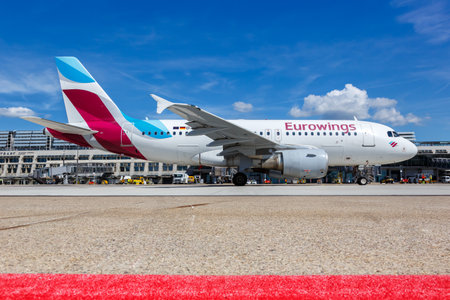 Stuttgart, Germany - July 9, 2022: Eurowings Airbus A319 airplane at Stuttgart airport (STR) in Germany.のeditorial素材