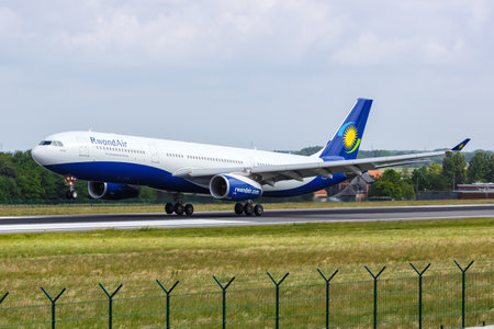 Brussels, Belgium - May 21, 2022: RwandAir Airbus A330-300 airplane at Brussels airport (BRU) in Belgium.のeditorial素材