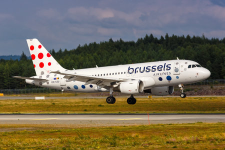 Oslo, Norway - August 15, 2022: Brussels Airlines Airbus A319 airplane at Oslo airport (OSL) in Norway.のeditorial素材