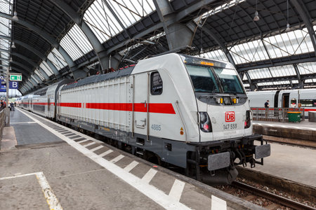 Karlsruhe, Germany - June 30, 2022: InterCity IC train type Twindexx Vario by Bombardier of DB Deutsche Bahn at main station in Karlsruhe, Germany.のeditorial素材