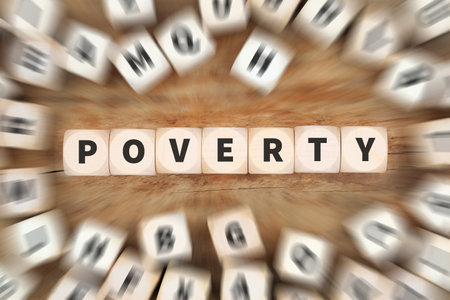 Poverty symbolic photo poor money finance and economic crisis business concept economy with diceの写真素材