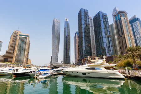 Dubai Marina skyline yacht harbor architecture travel traveling in United Arab Emiratesの写真素材
