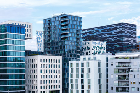 Oslo skyline modern city town architecture real estate office buildings at Barcode District in Norwayの写真素材