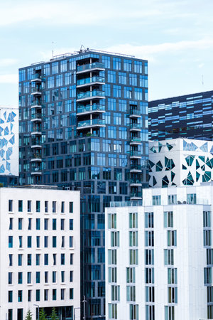 Oslo skyline modern city town architecture real estate office buildings at Barcode District portrait format in Norwayの写真素材