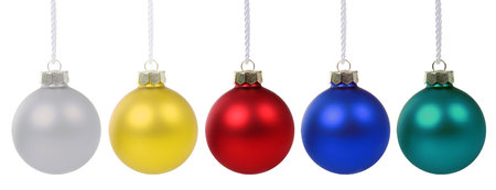 Christmas decoration ornament with many colorful balls baubles isolated on a white backgroundの写真素材