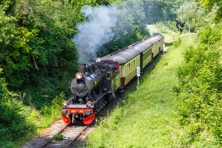 Miljoenenlijn steam train locomotive museum railway rail near Wijlre in the Netherlandsのeditorial素材