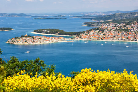 Primosten town on a peninsula vacation traveling in the Mediterranean Sea in PrimoÅ¡ten, Croatia.の写真素材