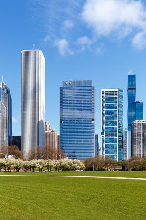 Chicago city skyline skyscraper portrait format traveling in the United Statesの写真素材