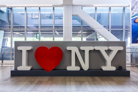 I Love NY heart sign at LaGuardia Airport in New York, United Statesの写真素材