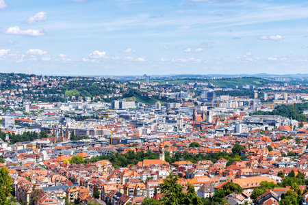 View of downtown Stuttgart city skyline in Germanyの写真素材