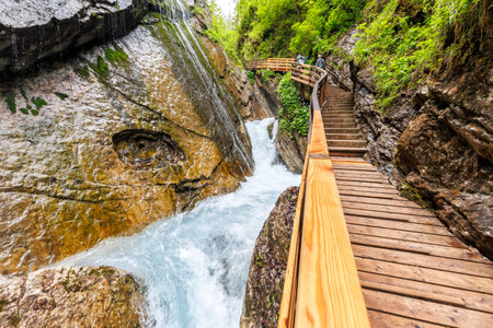 Wimbachklamm Wimbach canyon in the Bavarian Alps in Ramsau Bavaria near Berchtesgaden, Germanyの写真素材