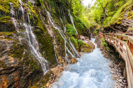 Wimbachklamm Wimbach canyon in the Bavarian Alps in Ramsau Bavaria near Berchtesgaden, Germanyの写真素材