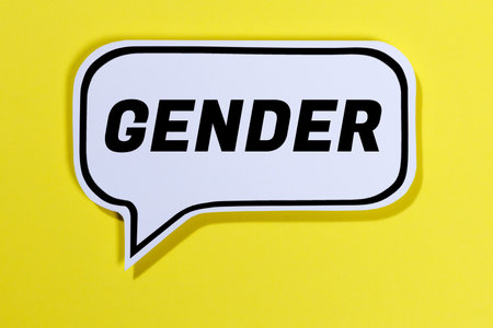 Gender as a symbol for gender-appropriate language in speech bubble communication concept yellow