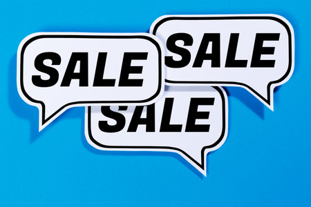Sale shopping offer speech bubbles communication business concept blue