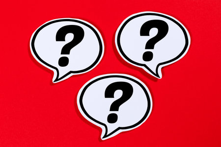 Question mark as a symbol for asking questions ask help problem information support speech bubble communication concept talking saying sayの写真素材
