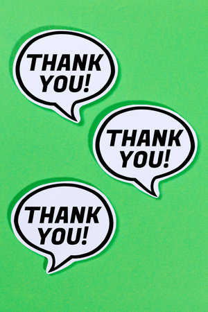 Thank you speech bubbles communication business concept portrait format green