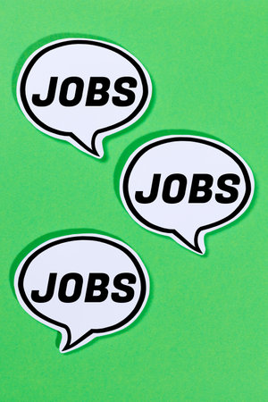 Jobs, job working recruitment employees in speech bubbles communication business concept portrait...