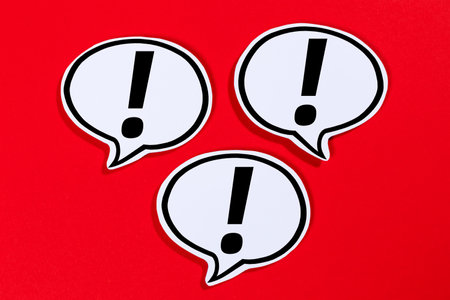Exclamation mark attention notification alert alarm notice symbol speech bubbles information...