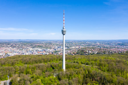Stuttgart tv tower skyline aerial view city town architecture travel in Germanyの写真素材