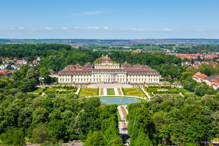 Ludwigsburg Castle aerial photo view architecture town city travel in Germanyの写真素材