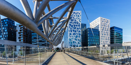 Oslo skyline modern city architecture buildings with a bridge at Barcode District panorama travel in...