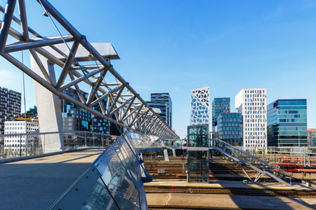 Oslo skyline modern city architecture buildings with a bridge at Barcode District travel in Norway