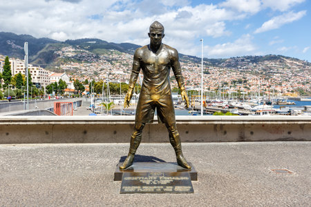 Cristiano Ronaldo statue in Funchal on Madeira island travel in Portugalの写真素材