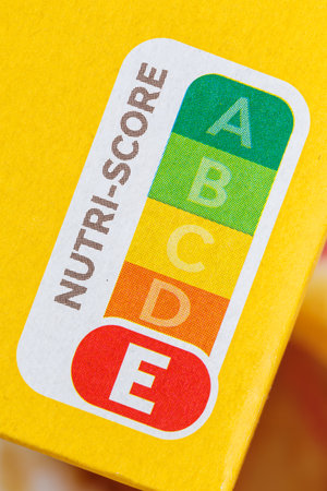 Nutri Score nutrition label symbol unhealthy eating for food portrait format Nutri-Score