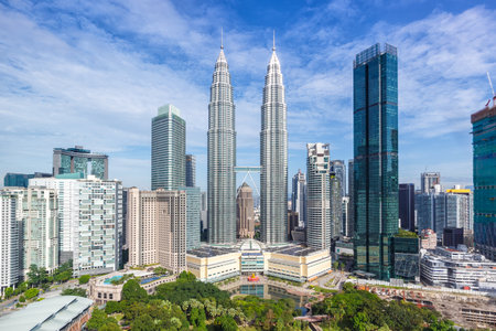 Petronas Twin Towers skyscrapers KLCC skyline landmark in Kuala Lumpur Malaysiaの写真素材