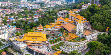 Kek Lok Si Temple aerial view photo panorama on Penang island in Malaysia