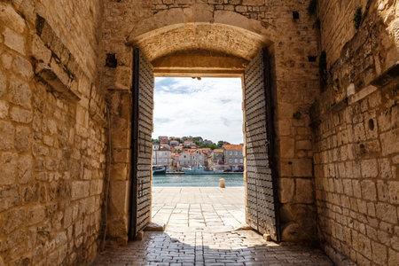 City gate old town of Trogir juzna gradska vrata vacation traveling in Croatiaの写真素材