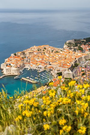 View of the old town vacation at the Mediterranean sea Dalmatia portrait format traveling in Dubrovnik, Croatiaの写真素材