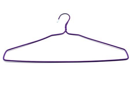 Purple wire coat hanger isolated on white backgroundの写真素材