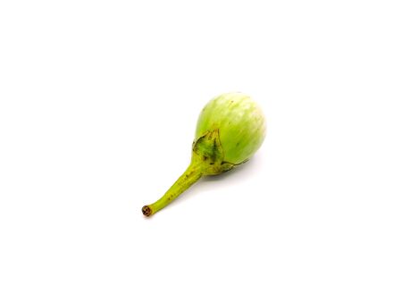 One Thai eggplant or green brinjal on white background.の写真素材