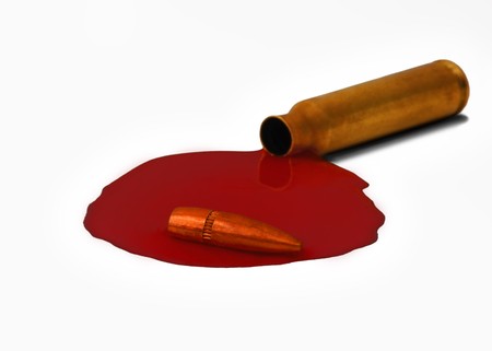 An M-16 assault rifle 5.56 mm bullet that's bleedingの写真素材