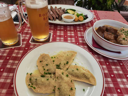 Austrian lunch with steak, beer, gourmetの写真素材